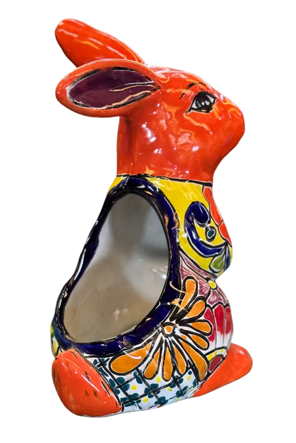 Exclusiva Maceta De Conejo En Fina Talavera. Estilo Antiguo Talaveriado Conejo