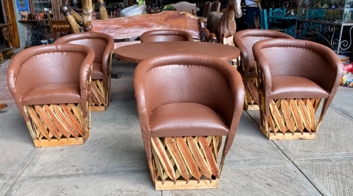 6-Chair Equipal Dining Room, Heavily Padded, Antique Style.