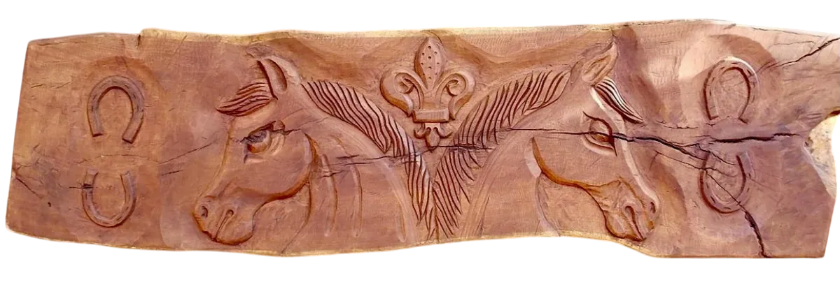Antique and Original Mesquite Plank with Horse Carving 