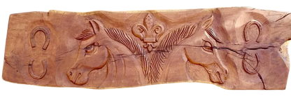 Antique and Original Mesquite Plank with Horse Carving 