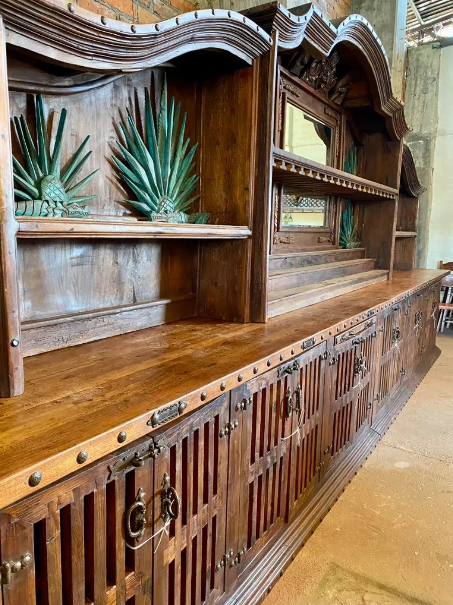 Exclusive Bar Counter Made of Antique Wood and Wrought Iron