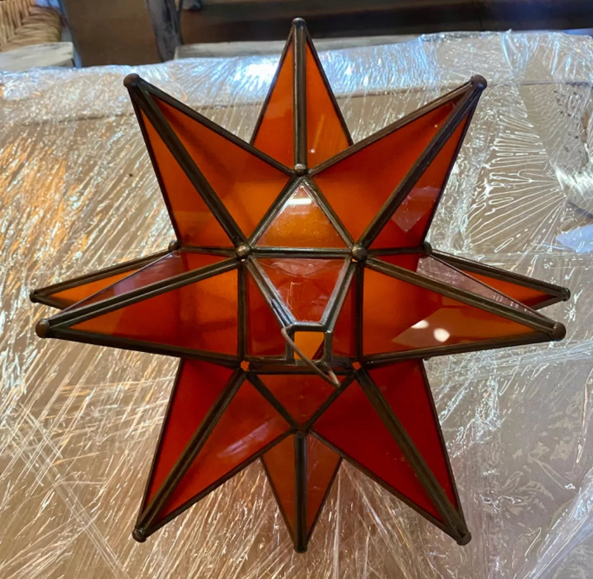 Lámpara Artesanal Estrella Metal Y Cristal Estilo Antiguo.