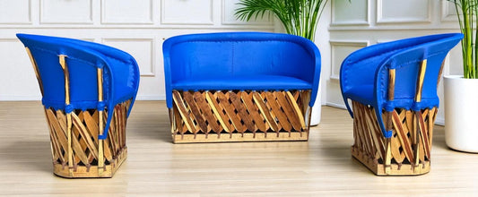Blue Equipal Wood and Leather Antique Style Handcrafted Room.