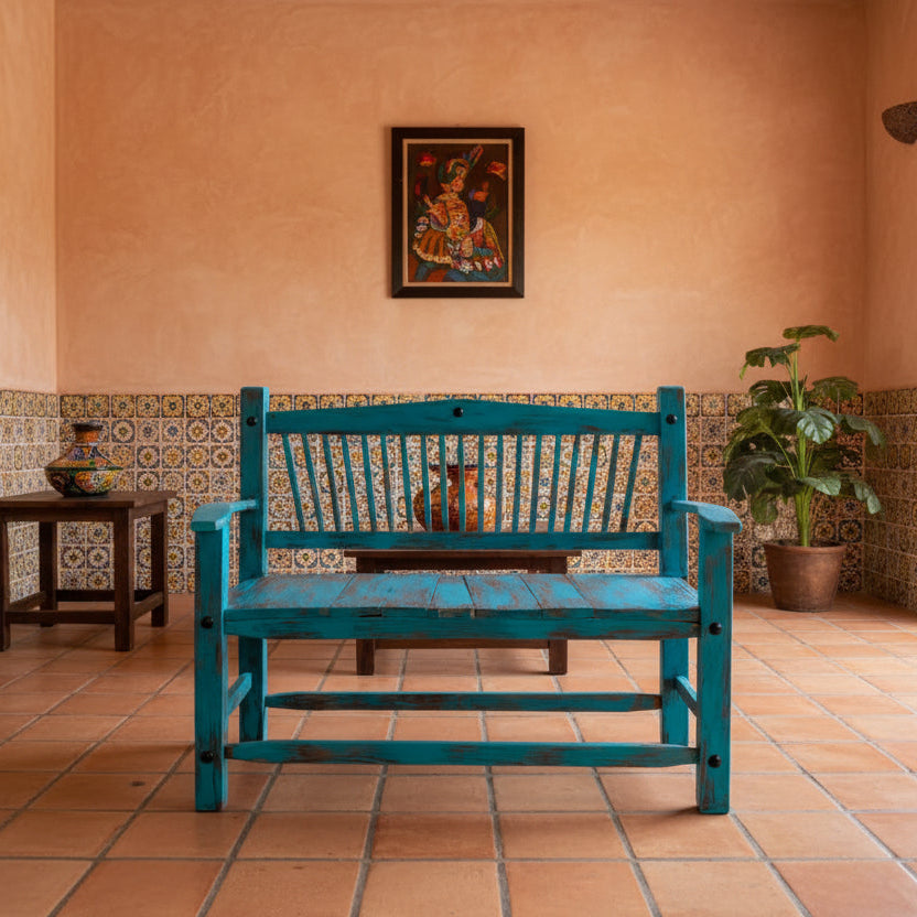 Banca En Madera Sustentable para 2 Personas Turquesa Vintage Turqueza Vintage