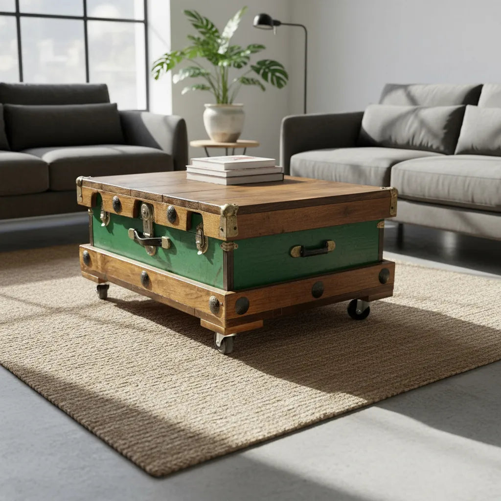 Mesa De Centro Con Baul Petaca Velis Antiguo Verde Claro