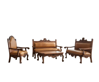 Sala De Madera Mezquite Labrada Y Piel Conquista 100% Nueva Marrón