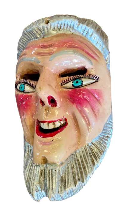 Antigua Mascara Tradicional De Madera Viejito Pintada A Mano