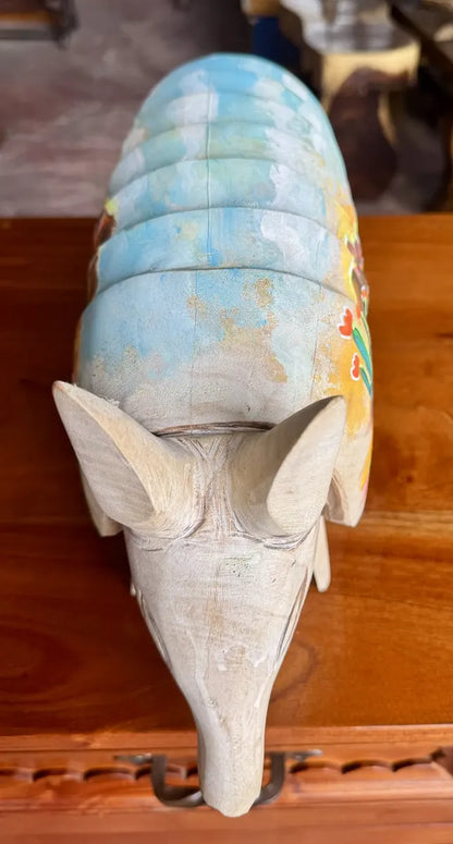 Escultura Armadillo Madera Al Óleo Estilo Antiguo Nueva 100% Oleo
