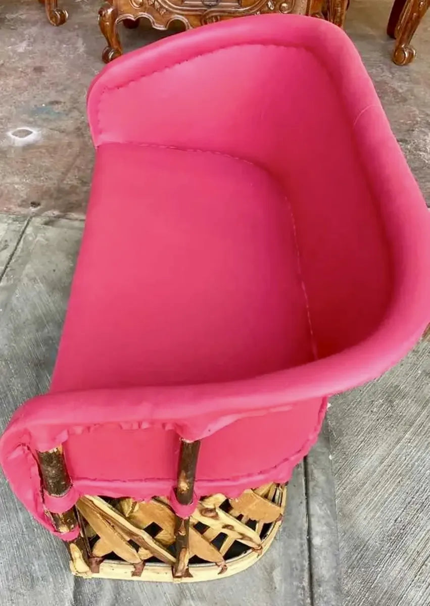 Sillón Love Seat Para 2 Personas Equipal Rosa Madera Piel