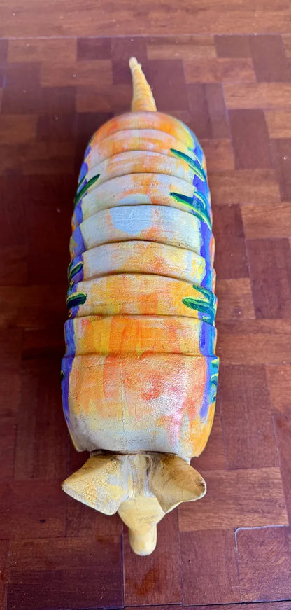 Escultura Armadillo Madera Al Óleo Estilo Antiguo 100% Nueva Oleo