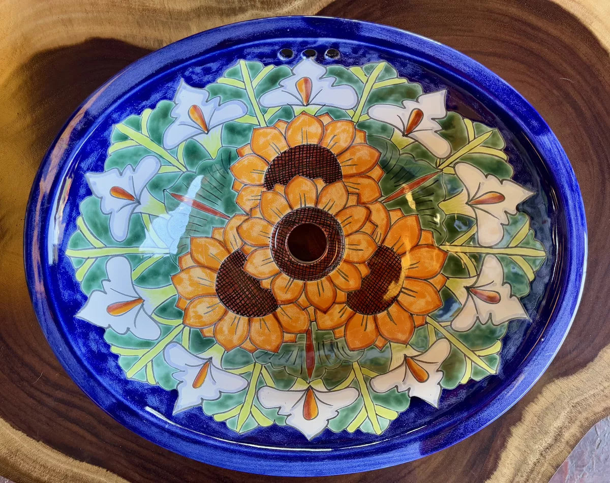 Lavabo Ovalin Artesanal Talavera Fina Estilo Antiguo. Mgiras