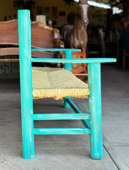 Banca Artesanal 3 Personas Estilo Vintage Antiguo Turquesa.