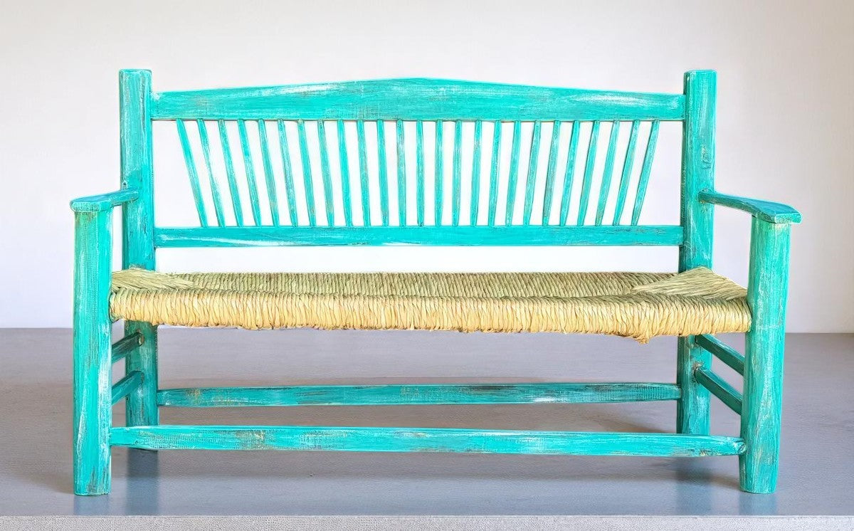 Antique Vintage Style Turquoise 3-Person Handmade Bench.