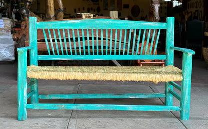Banca Artesanal 3 Personas Estilo Vintage Antiguo Turquesa.