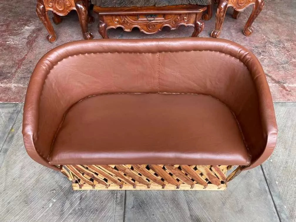 Handmade Equipal Love Seat, Antique Style Chair, Double Seat