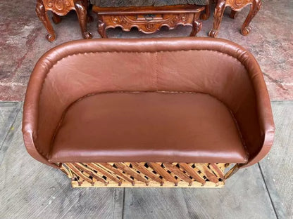 Handmade Equipal Love Seat, Antique Style Chair, Double Seat