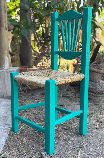 Silla Artesanal Madera Sustentable Estilo Verde Turquesa