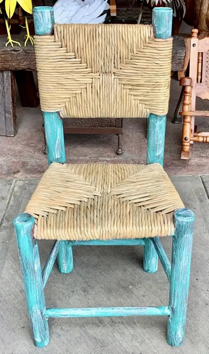 Silla Artesanal Madera Y Tule Sustentable Estilo Vintage