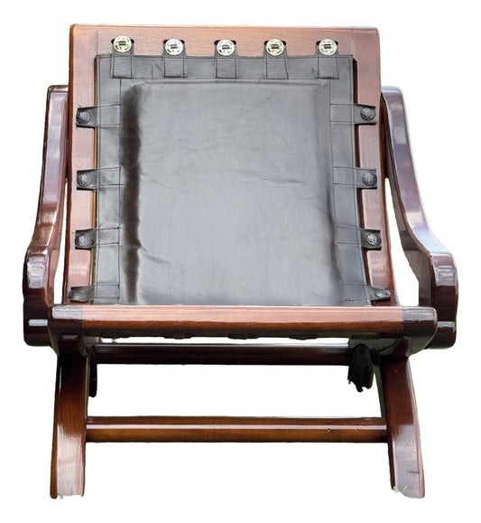 Miguelito Leather and Parota Wood Chair, Antique Style