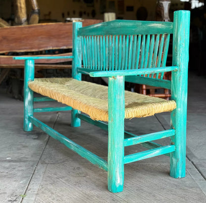 Banca Artesanal 3 Personas Estilo Vintage Antiguo Turquesa.