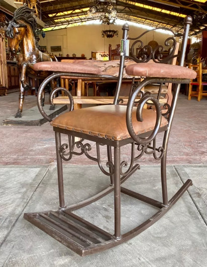 Silla Mecedora De Hierro Forjado Y Madera Estilo Antiguo