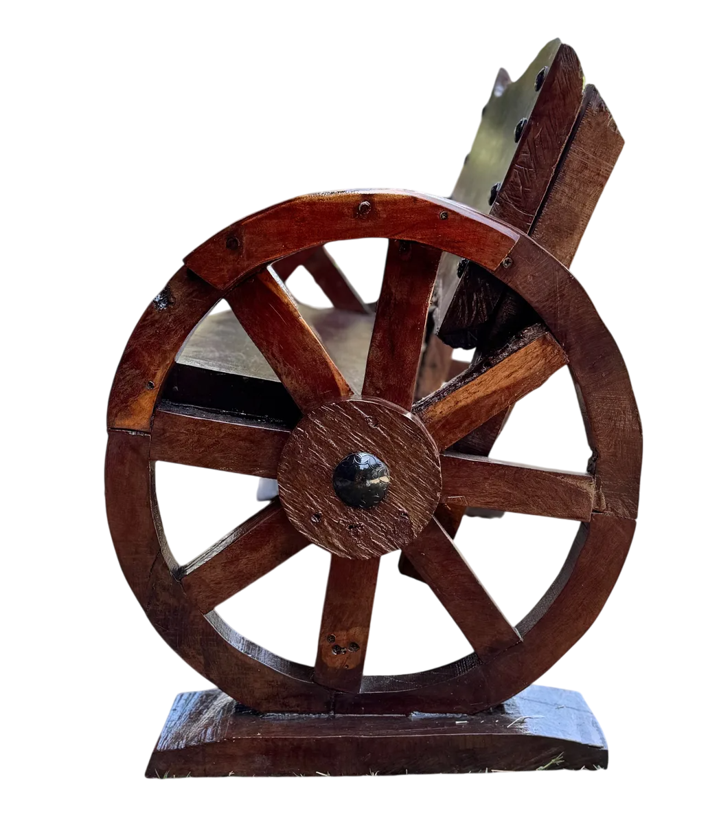 Banca de madera de mezquite antigua de 2 pulgadas (5 cm) de grosor, hecha a mano, para 2 personas, con respaldo antiguo, ruedas originales, más de 100 años