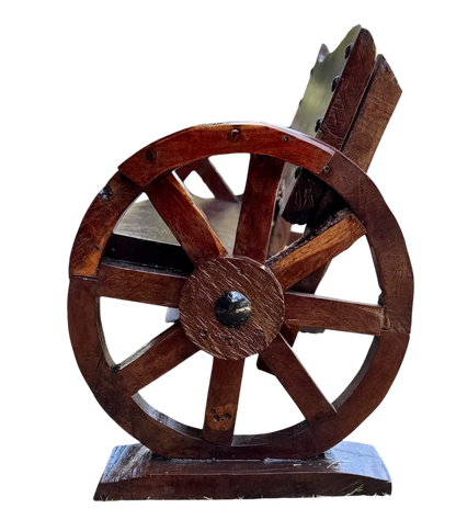 Banca de madera de mezquite antigua de 2 pulgadas (5 cm) de grosor, hecha a mano, para 2 personas, con respaldo antiguo, ruedas originales, más de 100 años