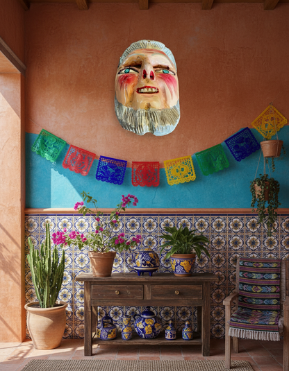 Antigua Mascara Tradicional De Madera Viejito Pintada A Mano