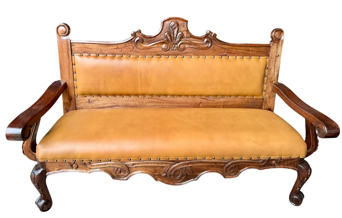 Sala De Madera Mezquite Labrada Y Piel Conquista 100% Nueva Marrón