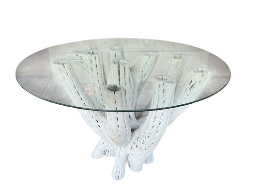 White Dining Table Base 4 to 6 Chairs Antique Cactus Wood 