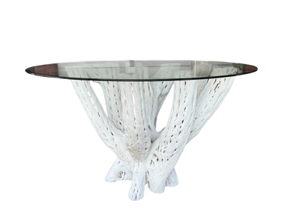 White Dining Table Base 4 to 6 Chairs Antique Cactus Wood 