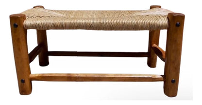 Banca Artesanal De Madera Tejida Con Tule. Estilo Antiguo.