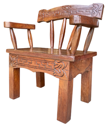 Antique and Original Hand-Carved Mesquite Wood Bench