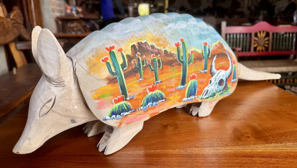 Escultura Armadillo Madera Al Óleo Estilo Antiguo Nueva 100% Oleo