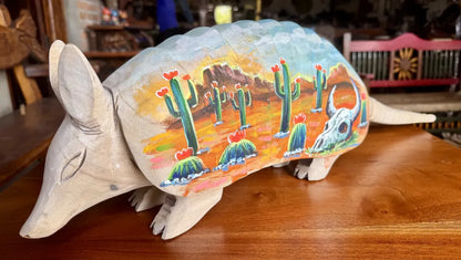 Escultura Armadillo Madera Al Óleo Estilo Antiguo Nueva 100% Oleo