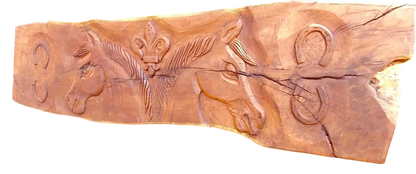 Antique and Original Mesquite Plank with Horse Carving 