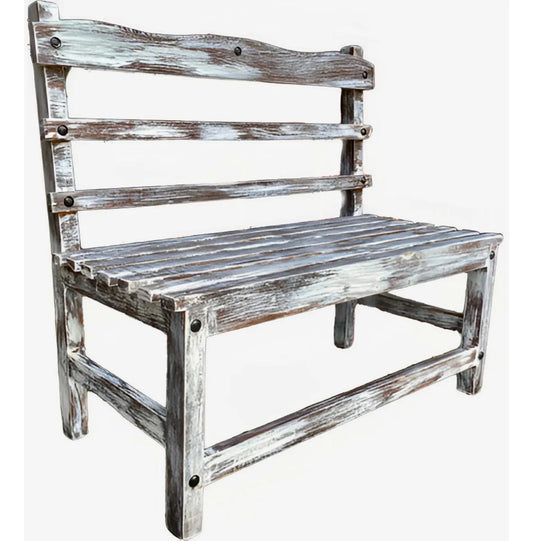 Silla Banca Artesanal Para 2 Personas Antiguo Blanco Vintage