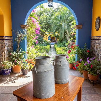 Antiguos Y Originales Botes Lecheros Con Tapa. 2 Piezas