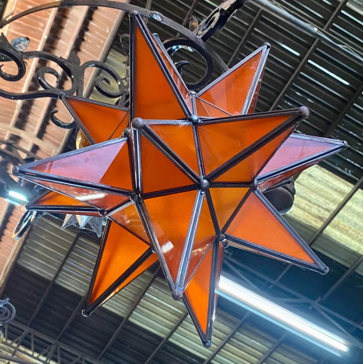 Lámpara Artesanal Estrella Metal Y Cristal Estilo Antiguo.
