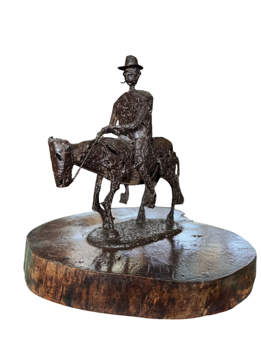 Antigua Escultura Original Don Quijote De La Mancha En Metal