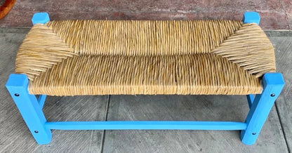 Banca Artesanal Azul Madera Forja Y Tule Estilo Antiguo.