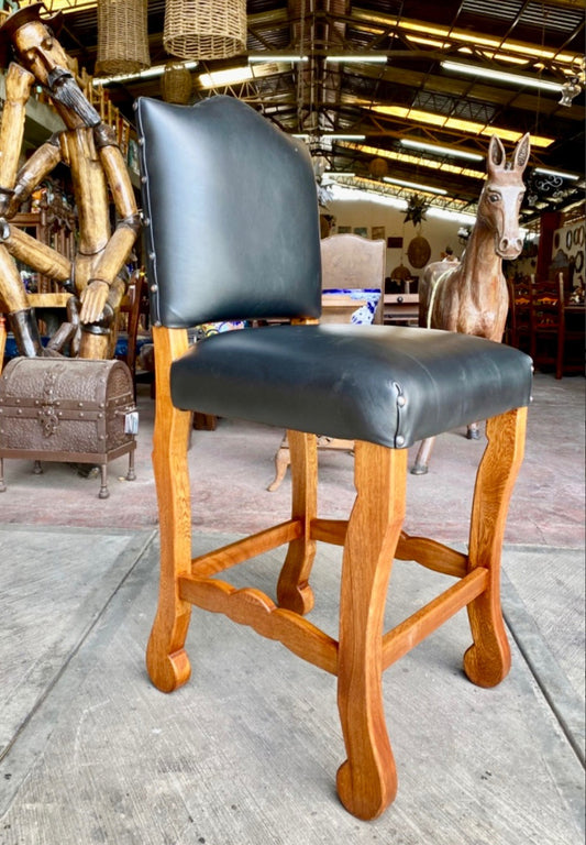 High Chair Bench for Bar or Canteen in Wood and Leather.