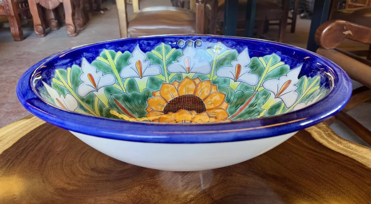 Lavabo Ovalin Artesanal Talavera Fina Estilo Antiguo. Mgiras