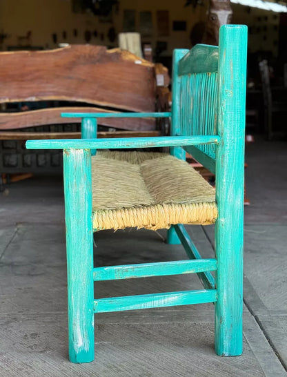 Banca Artesanal 3 Personas Estilo Vintage Antiguo Turquesa.
