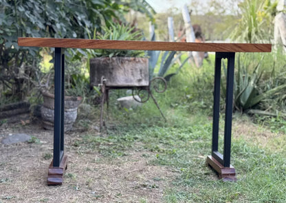 Beautiful Wrought Iron and Parota Antique Style Credenza Table.