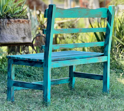 Silla Banca Artesanal 2 Personas Antiguo Turquesa Vintage