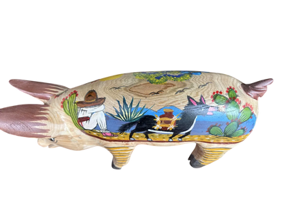 Antigua Escultura Cerdo Puerco Decorado Al Óleo. Oleo