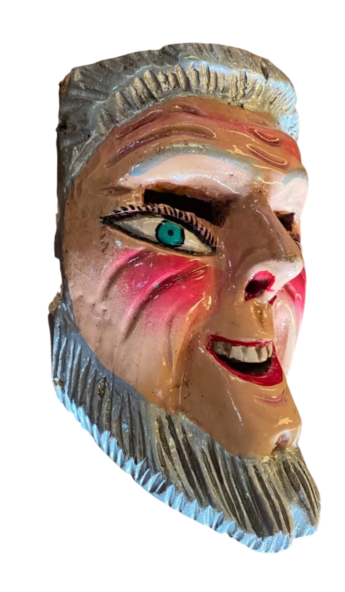 Antigua Mascara Tradicional De Madera Viejito Pintada A Mano