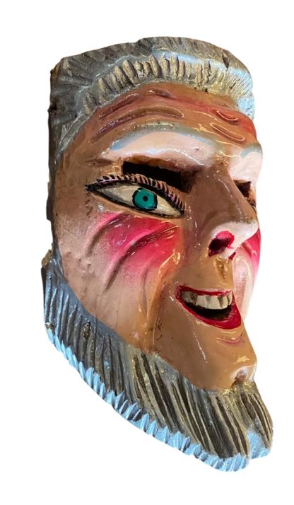 Antigua Mascara Tradicional De Madera Viejito Pintada A Mano
