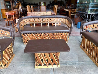 Sala Artesanal Equipal Madera Y Piel Estilo Estacas Antiguo
